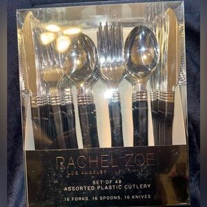 RACHEL ZOE Set of 48 Black Assorted Plastic Cutlery Plastic Ware NEW
